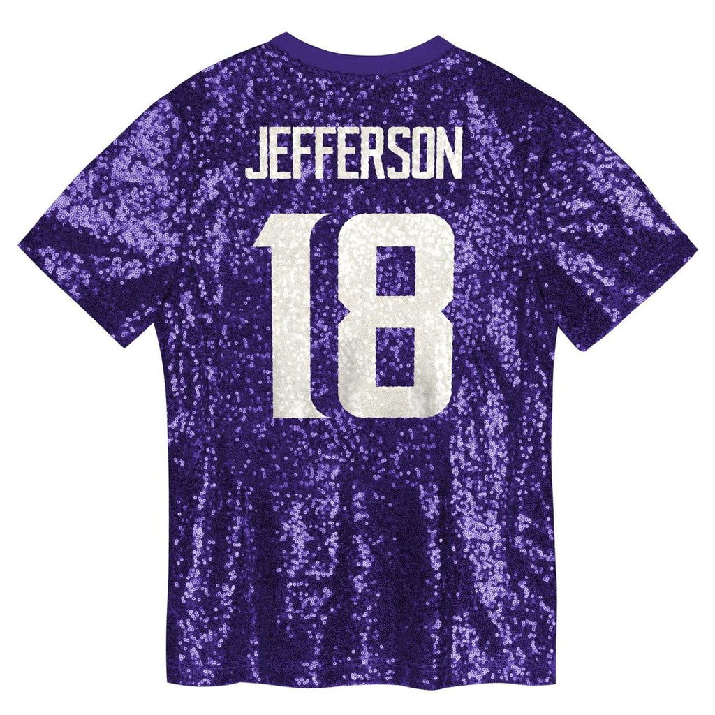 Justin Jefferson Minnesota Vikings Girls Youth Sequin V-Neck Fashion Jersey - Purple