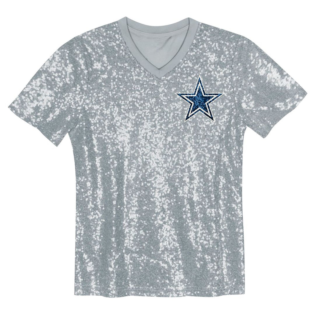 CeeDee Lamb Dallas Cowboys Girls Youth Sequin V-Neck Fashion Jersey - Silver
