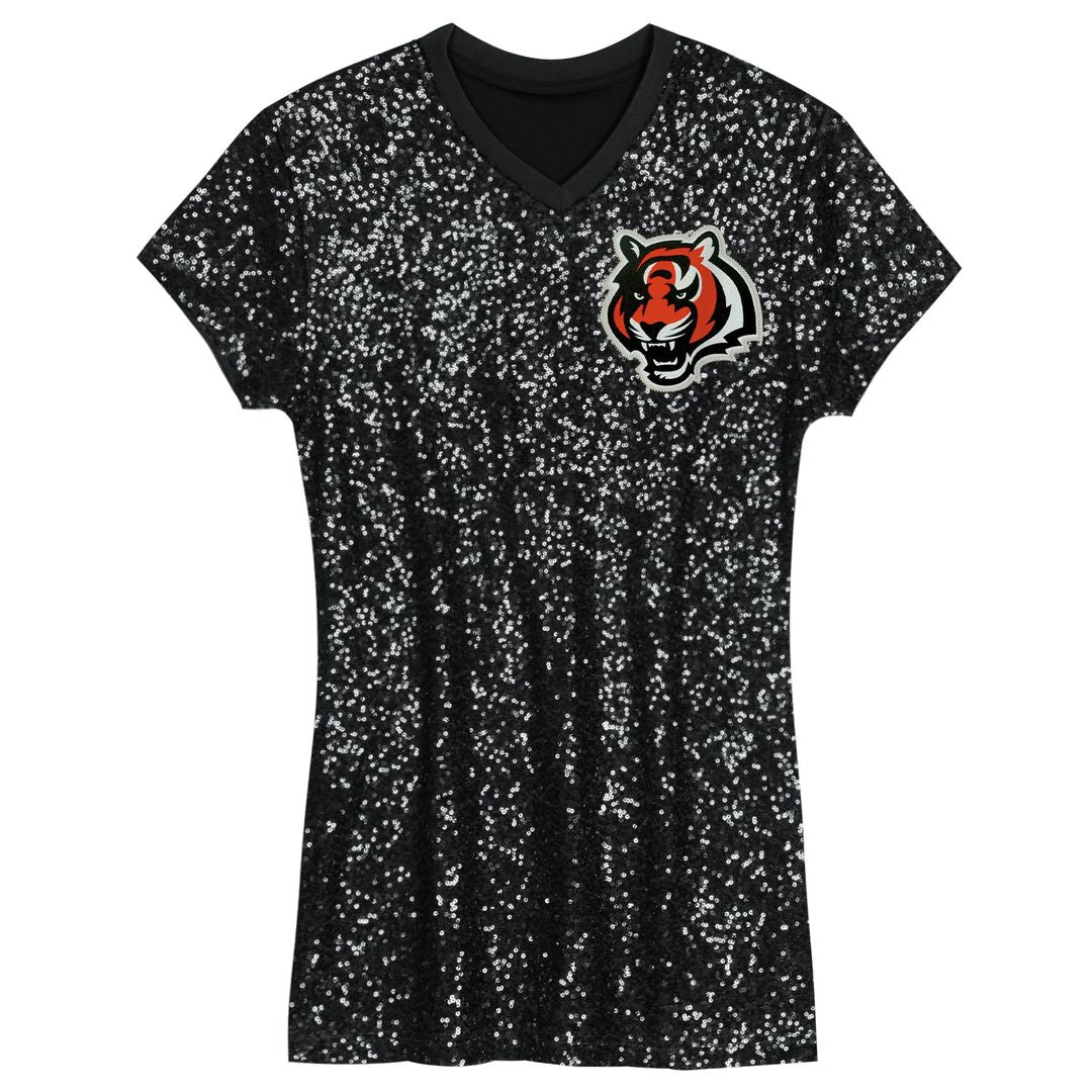 Joe Burrow Cincinnati Bengals Girls Youth Sequin Player Name & Number V-Neck Dress - Black