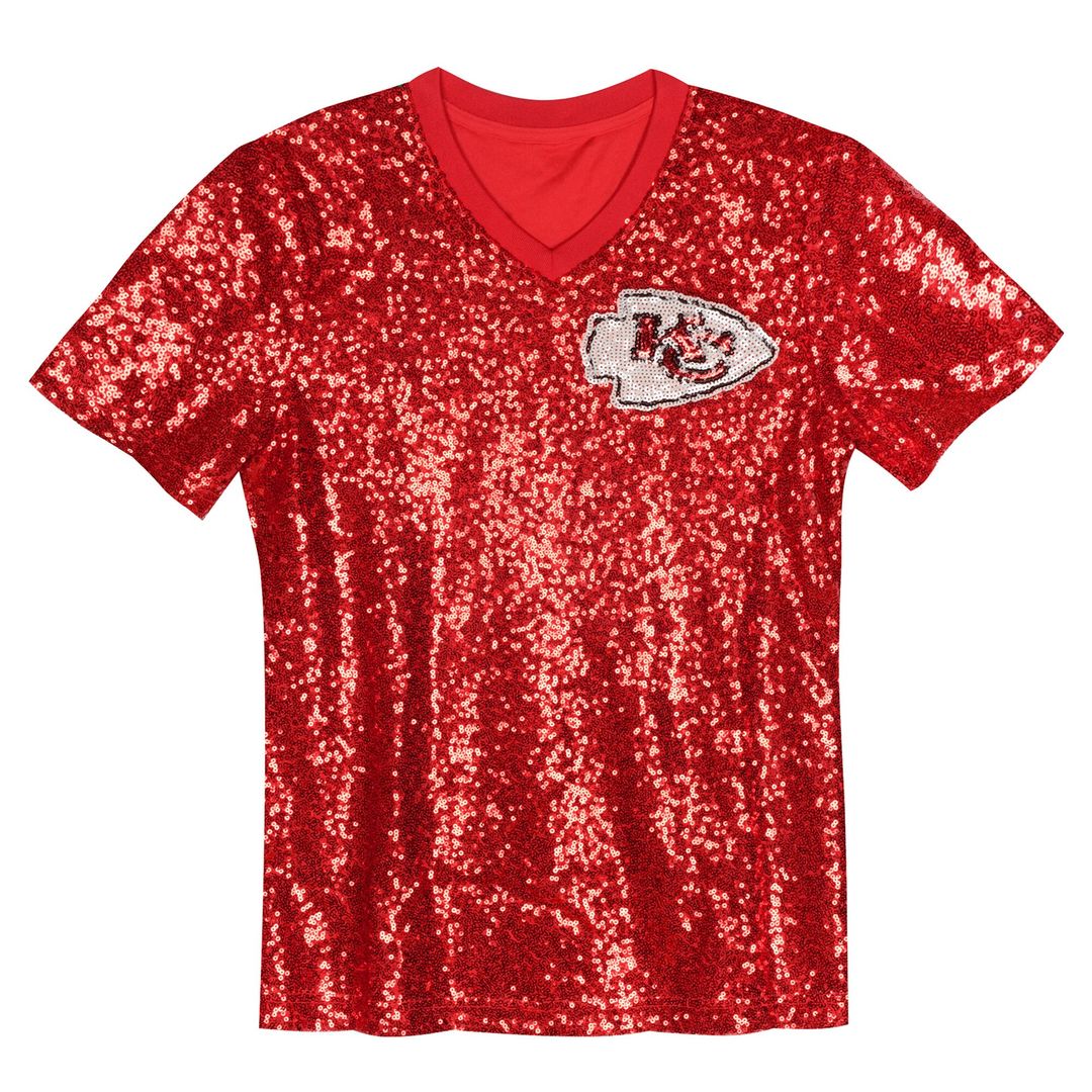 Patrick Mahomes Kansas City Chiefs Girls Youth Sequin V-Neck Fashion Jersey - Red