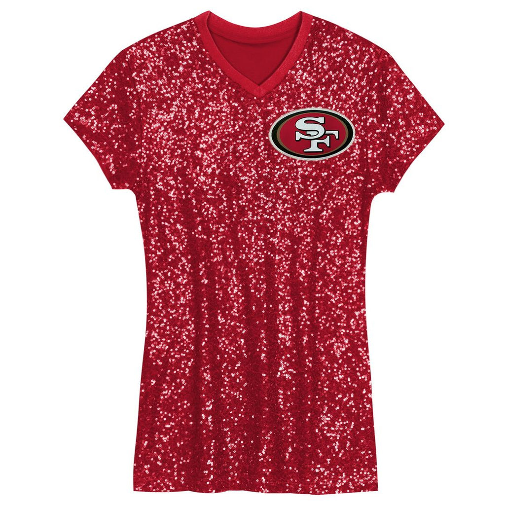Christian McCaffrey San Francisco 49ers Girls Youth Sequin Player Name & Number V-Neck Dress - Scarlet