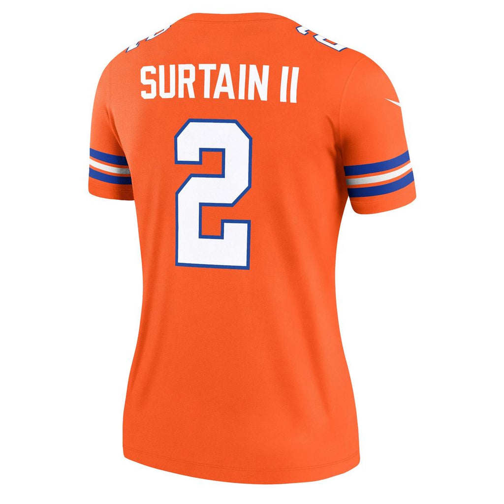 Patrick Surtain II Denver Broncos Nike Women's Alternate Legend Player Performance Top - Mile High Collection 1977 Throwback Orange