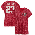 Christian McCaffrey San Francisco 49ers Girls Youth Sequin Player Name & Number V-Neck Dress - Scarlet
