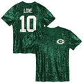 Jordan Love Green Bay Packers Girls Youth Sequin V-Neck Fashion Jersey - Green