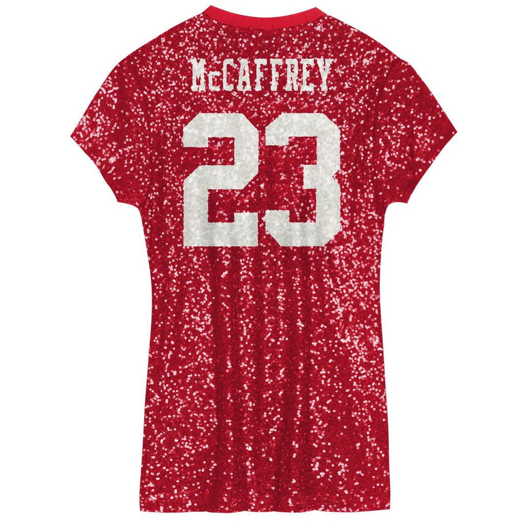Christian McCaffrey San Francisco 49ers Girls Youth Sequin Player Name & Number V-Neck Dress - Scarlet