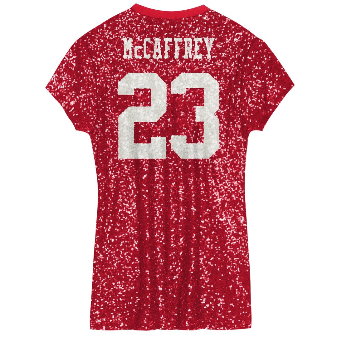 Christian McCaffrey San Francisco 49ers Girls Youth Sequin Player Name & Number V-Neck Dress - Scarlet