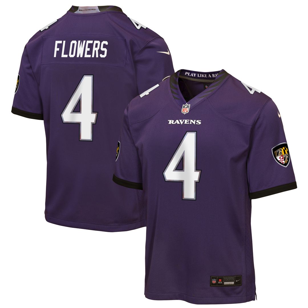 Zay Flowers Baltimore Ravens Nike Youth Game Jersey - Purple