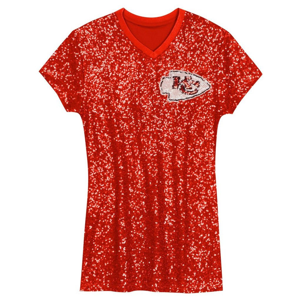 Patrick Mahomes Kansas City Chiefs Girls Youth Sequin Player Name & Number V-Neck Dress - Red