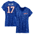 Josh Allen Buffalo Bills Girls Youth Sequin Player Name & Number V-Neck Dress - Royal