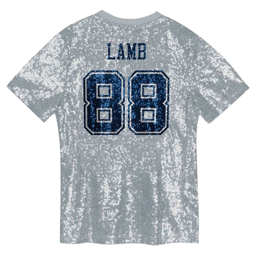 CeeDee Lamb Dallas Cowboys Girls Youth Sequin V-Neck Fashion Jersey - Silver