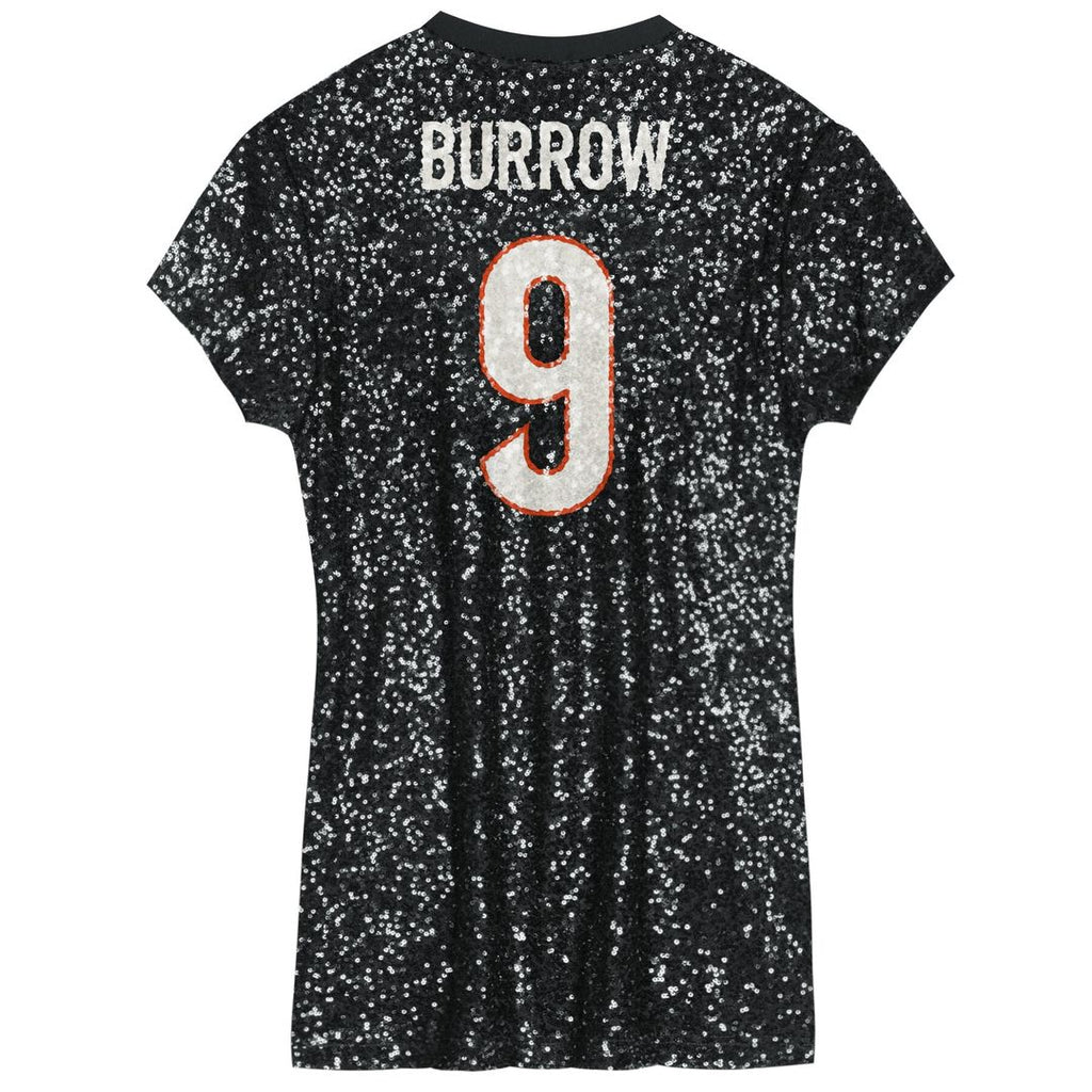 Joe Burrow Cincinnati Bengals Girls Youth Sequin Player Name & Number V-Neck Dress - Black