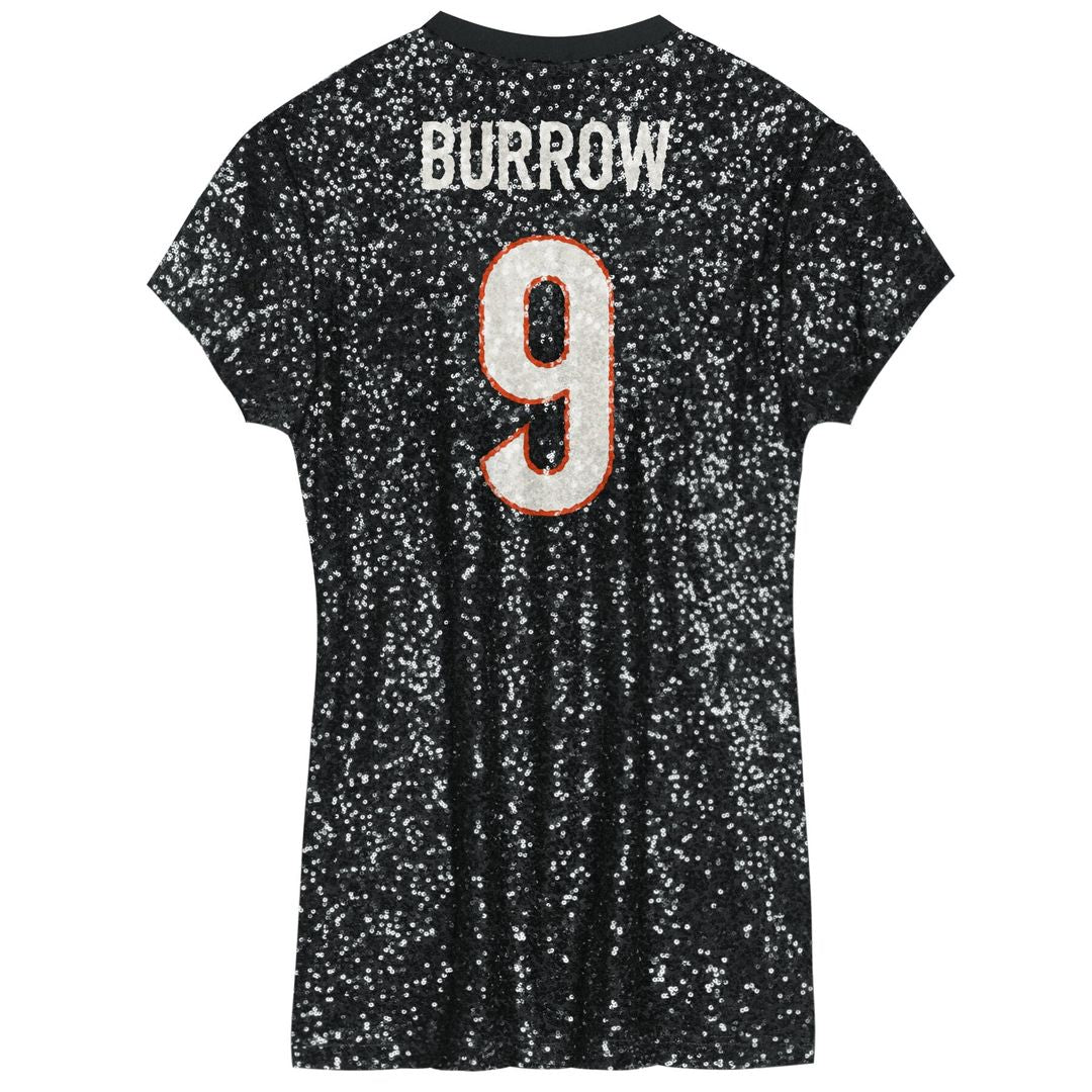 Joe Burrow Cincinnati Bengals Girls Youth Sequin Player Name & Number V-Neck Dress - Black